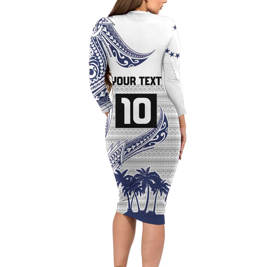 Cook Islands Marathon 2025-Pursuit in Paradise Long Sleeve Bodycon Dress Blue Color