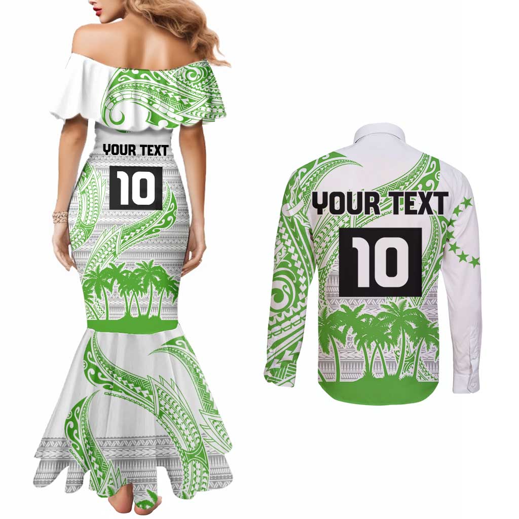 Cook Islands Marathon 2025-Pursuit in Paradise Couples Matching Mermaid Dress and Long Sleeve Button Shirt Green Color LT03 - Polynesian Pride