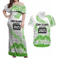 Cook Islands Marathon 2025-Pursuit in Paradise Couples Matching Off Shoulder Maxi Dress and Hawaiian Shirt Green Color LT03 Green - Polynesian Pride