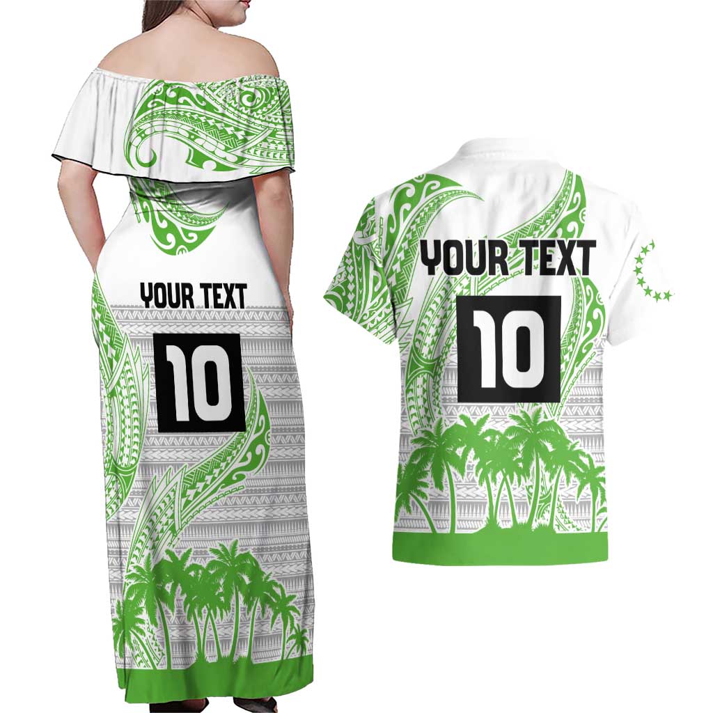Cook Islands Marathon 2025-Pursuit in Paradise Couples Matching Off Shoulder Maxi Dress and Hawaiian Shirt Green Color LT03 - Polynesian Pride