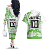 Cook Islands Marathon 2025-Pursuit in Paradise Couples Matching Off The Shoulder Long Sleeve Dress and Hawaiian Shirt Green Color LT03 - Polynesian Pride