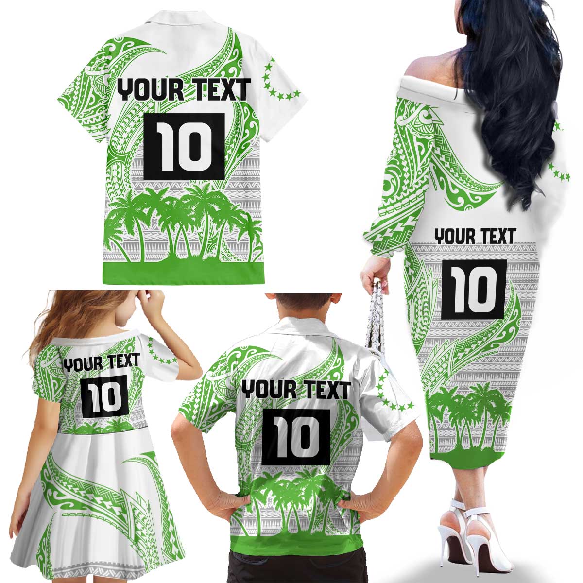 Cook Islands Marathon 2025-Pursuit in Paradise Family Matching Off The Shoulder Long Sleeve Dress and Hawaiian Shirt Green Color LT03 - Polynesian Pride