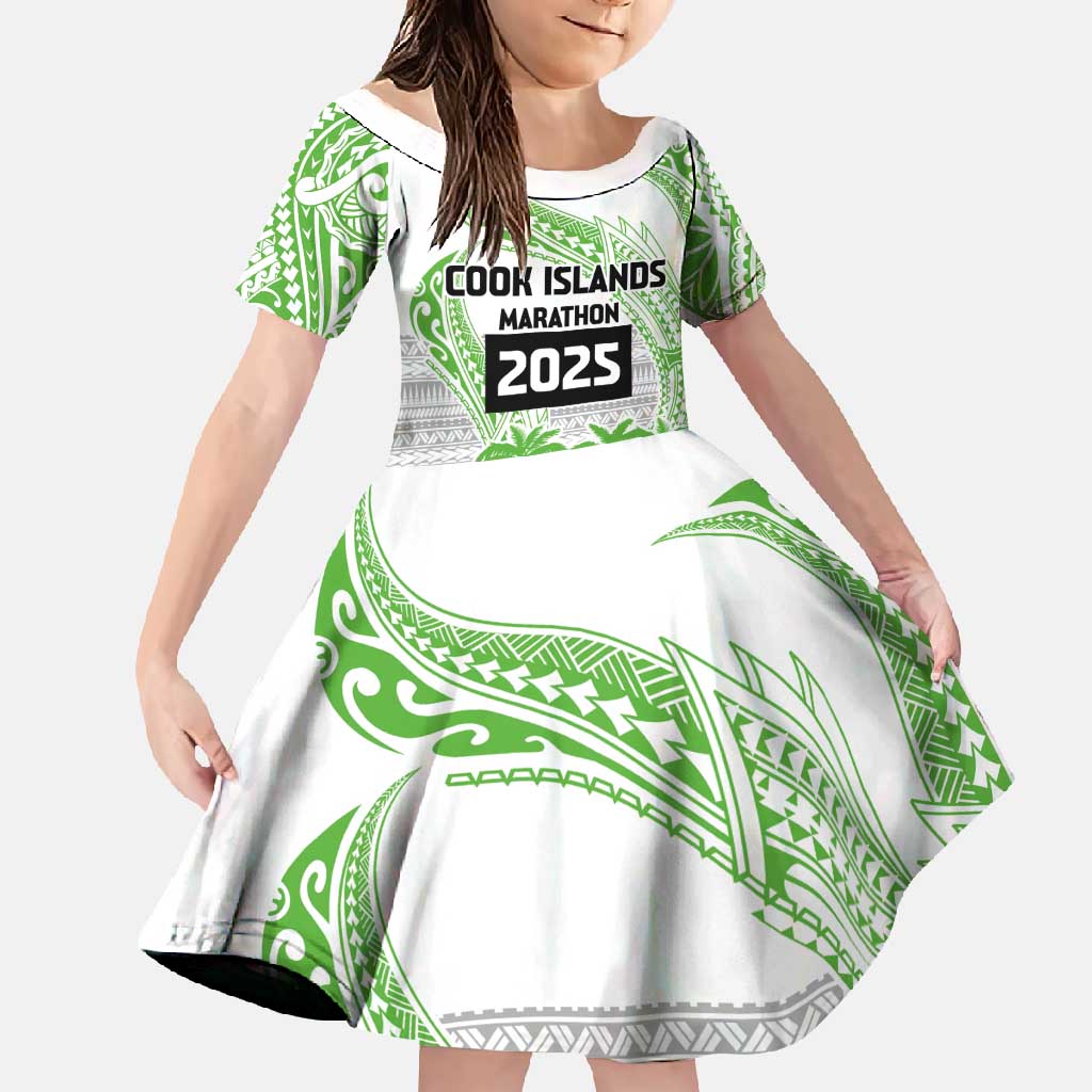 Cook Islands Marathon 2025-Pursuit in Paradise Family Matching Off Shoulder Maxi Dress and Hawaiian Shirt Green Color LT03 Daughter's Dress Green - Polynesian Pride