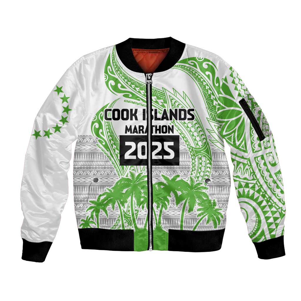 Cook Islands Marathon 2025-Pursuit in Paradise Sleeve Zip Bomber Jacket Green Color LT03 Unisex Green - Polynesian Pride