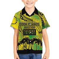Cook Islands Marathon 2025-Pursuit in Paradise Family Matching Off Shoulder Maxi Dress and Hawaiian Shirt Special Edition LT03 Son's Shirt Yellow-Green - Polynesian Pride