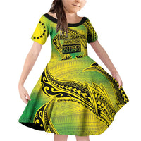 Cook Islands Marathon 2025-Pursuit in Paradise Family Matching Off Shoulder Short Dress and Hawaiian Shirt Special Edition LT03 Daughter's Dress Yellow-Green - Polynesian Pride