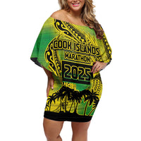Cook Islands Marathon 2025-Pursuit in Paradise Family Matching Off Shoulder Short Dress and Hawaiian Shirt Special Edition LT03 Mom's Dress Yellow-Green - Polynesian Pride