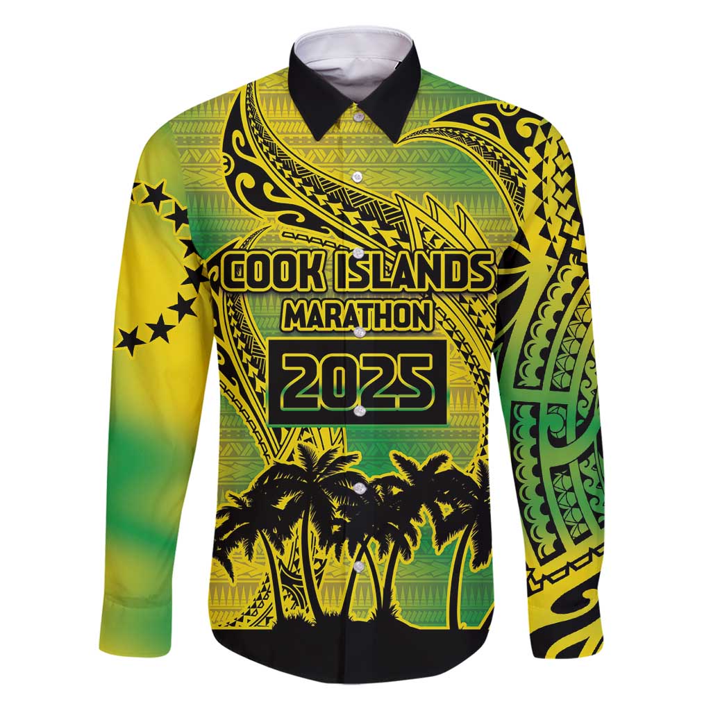 Cook Islands Marathon 2025-Pursuit in Paradise Family Matching Puletasi and Hawaiian Shirt Special Edition LT03 Dad's Shirt - Long Sleeve Yellow-Green - Polynesian Pride