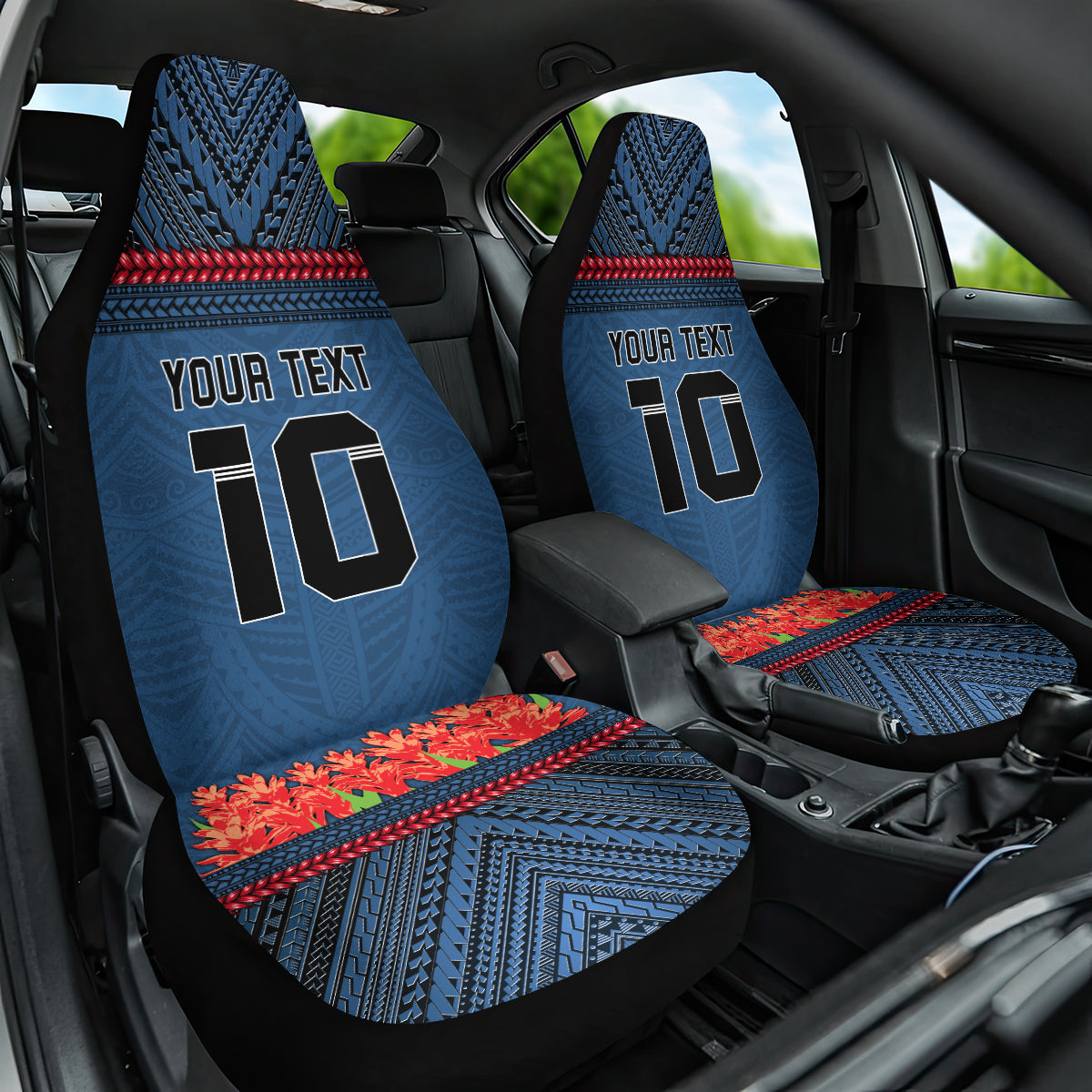 Custom Toa Samoa Rugby Car Seat Cover Samoan Warrior Ula Fala Tribal Pattern