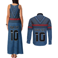 Custom Toa Samoa Rugby Couples Matching Tank Maxi Dress and Long Sleeve Button Shirt Samoan Warrior Ula Fala Tribal Pattern LT03