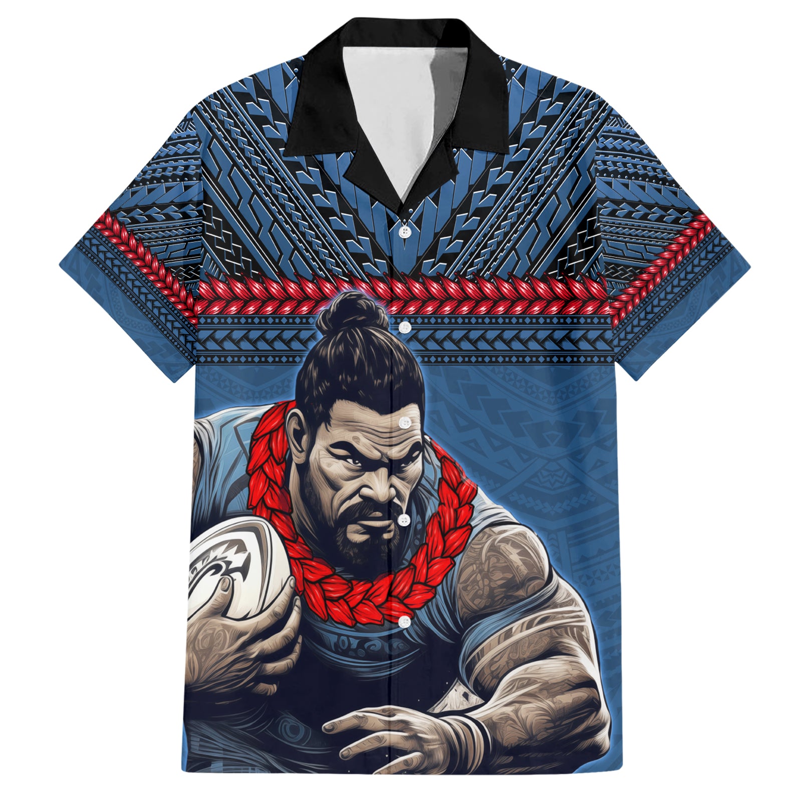 Custom Toa Samoa Rugby Hawaiian Shirt Samoan Warrior Ula Fala Tribal Pattern LT03