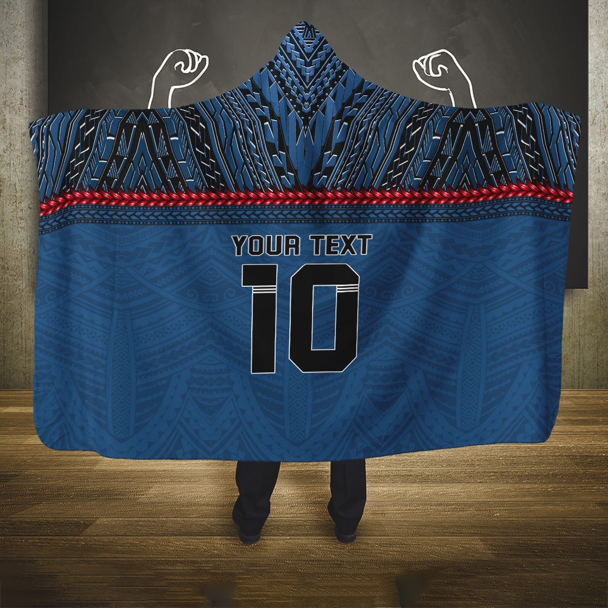 Custom Toa Samoa Rugby Hooded Blanket Samoan Warrior Ula Fala Tribal Pattern