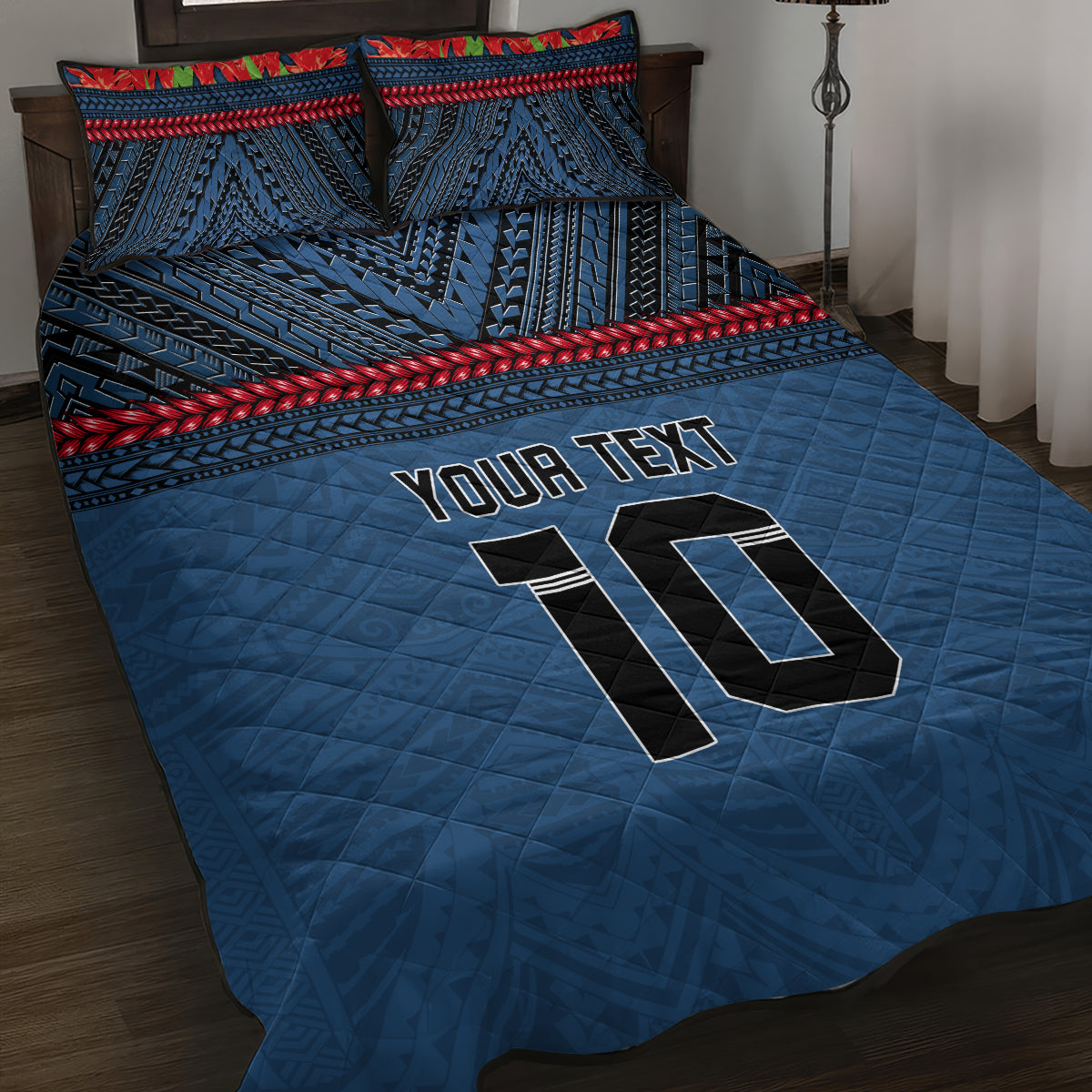 Custom Toa Samoa Rugby Quilt Bed Set Samoan Warrior Ula Fala Tribal Pattern