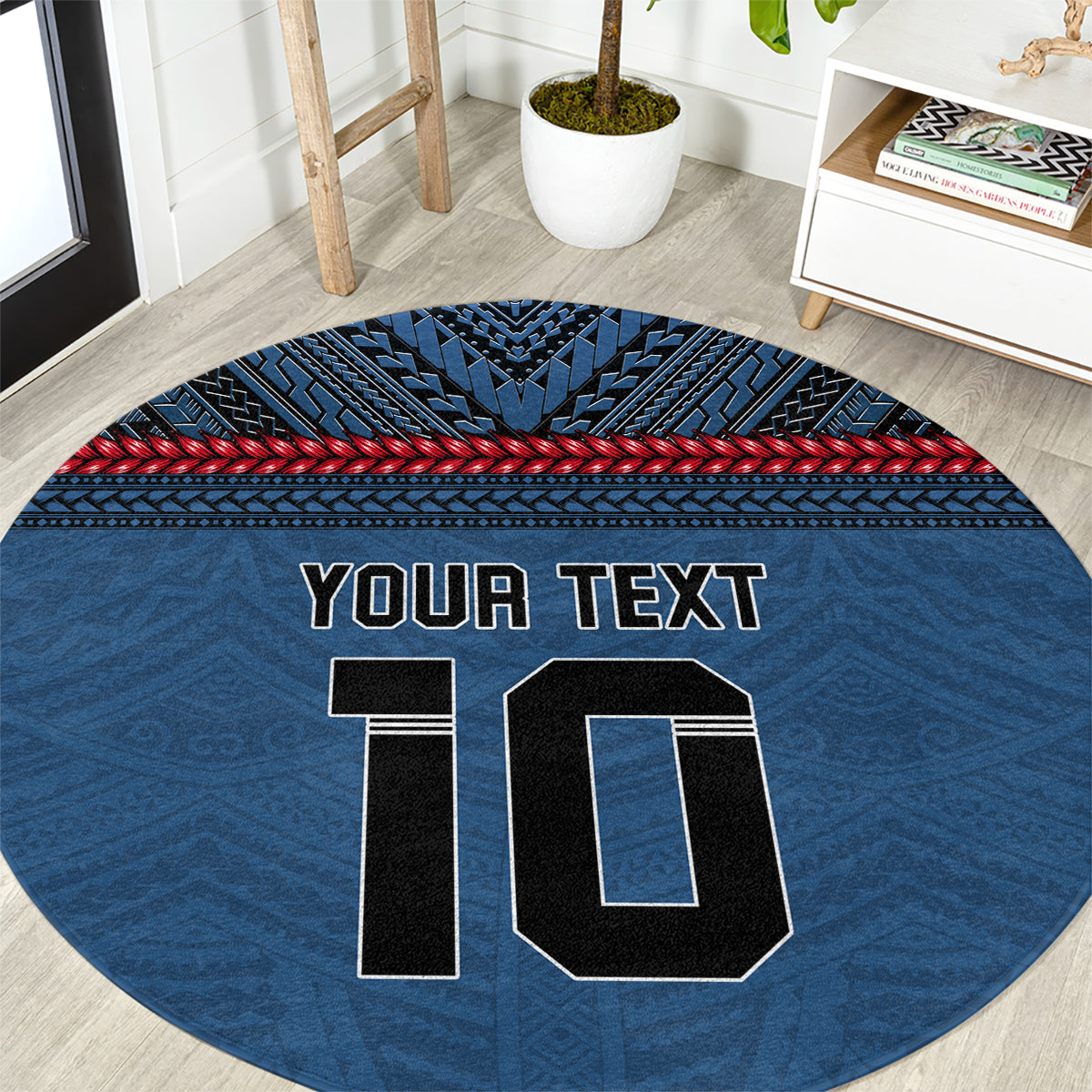 Custom Toa Samoa Rugby Round Carpet Samoan Warrior Ula Fala Tribal Pattern