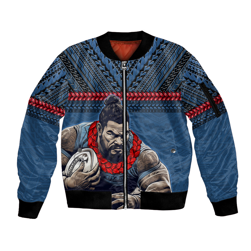 Custom Toa Samoa Rugby Sleeve Zip Bomber Jacket Samoan Warrior Ula Fala Tribal Pattern LT03