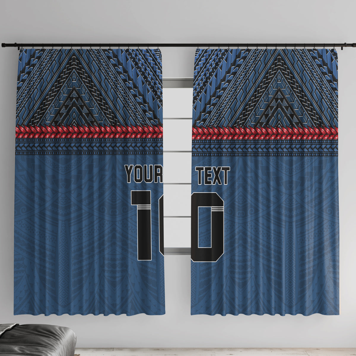 Custom Toa Samoa Rugby Window Curtain Samoan Warrior Ula Fala Tribal Pattern