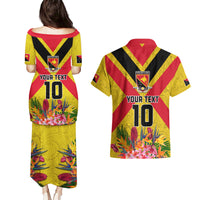 Custom Papua New Guinea Rugby Couples Matching Puletasi and Hawaiian Shirt Bird of Paradise and Hibiscus Polynesian Pattern Yellow Color LT03