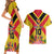 Custom Papua New Guinea Rugby Couples Matching Short Sleeve Bodycon Dress and Hawaiian Shirt Bird of Paradise and Hibiscus Polynesian Pattern Yellow Color LT03