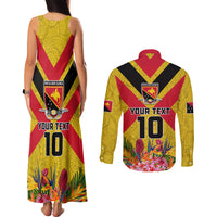 Custom Papua New Guinea Rugby Couples Matching Tank Maxi Dress and Long Sleeve Button Shirt Bird of Paradise and Hibiscus Polynesian Pattern Yellow Color LT03