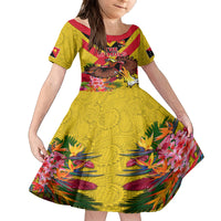 Custom Papua New Guinea Rugby Family Matching Long Sleeve Bodycon Dress and Hawaiian Shirt Bird of Paradise and Hibiscus Polynesian Pattern Yellow Color LT03 Daughter's Dress Yellow - Polynesian Pride