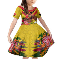 Custom Papua New Guinea Rugby Family Matching Mermaid Dress and Hawaiian Shirt Bird of Paradise and Hibiscus Polynesian Pattern Yellow Color LT03 Daughter's Dress Yellow - Polynesian Pride