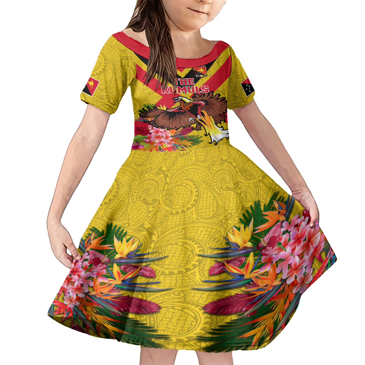 Custom Papua New Guinea Rugby Family Matching Puletasi and Hawaiian Shirt Bird of Paradise and Hibiscus Polynesian Pattern Yellow Color LT03 Daughter's Dress Yellow - Polynesian Pride