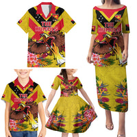 Custom Papua New Guinea Rugby Family Matching Puletasi and Hawaiian Shirt Bird of Paradise and Hibiscus Polynesian Pattern Yellow Color LT03 - Polynesian Pride