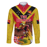 Custom Papua New Guinea Rugby Family Matching Puletasi and Hawaiian Shirt Bird of Paradise and Hibiscus Polynesian Pattern Yellow Color LT03 Dad's Shirt - Long Sleeve Yellow - Polynesian Pride
