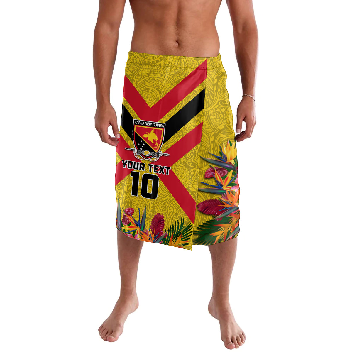 Custom Papua New Guinea Rugby Lavalava Bird of Paradise and Hibiscus Polynesian Pattern Yellow Color LT03