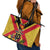 Custom Papua New Guinea Rugby Leather Tote Bag Bird of Paradise and Hibiscus Polynesian Pattern Yellow Color