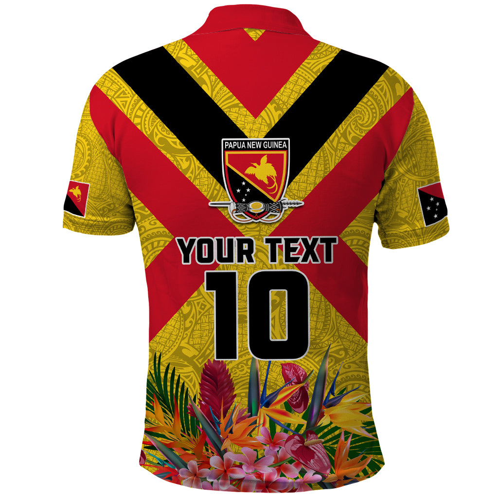 Custom Papua New Guinea Rugby Polo Shirt Bird of Paradise and Hibiscus Polynesian Pattern Yellow Color LT03 - Polynesian Pride