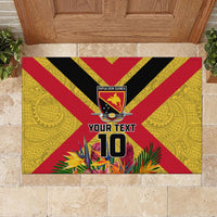 Custom Papua New Guinea Rugby Rubber Doormat Bird of Paradise and Hibiscus Polynesian Pattern Yellow Color