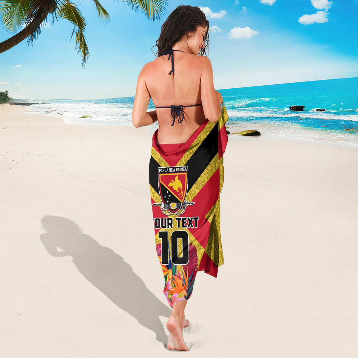 Custom Papua New Guinea Rugby Sarong Bird of Paradise and Hibiscus Polynesian Pattern Yellow Color