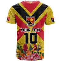 Custom Papua New Guinea Rugby T Shirt Bird of Paradise and Hibiscus Polynesian Pattern Yellow Color LT03