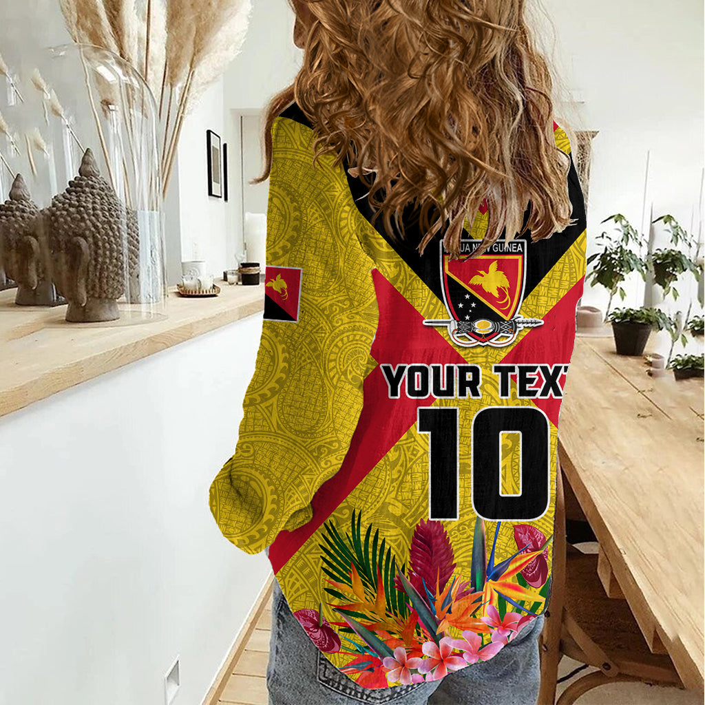 Custom Papua New Guinea Rugby Women Casual Shirt Bird of Paradise and Hibiscus Polynesian Pattern Yellow Color LT03