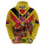 Custom Papua New Guinea Rugby Zip Hoodie Bird of Paradise and Hibiscus Polynesian Pattern Yellow Color LT03