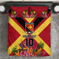 Custom Papua New Guinea Rugby Bedding Set Bird of Paradise and Hibiscus Polynesian Pattern Red Color