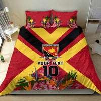 Custom Papua New Guinea Rugby Bedding Set Bird of Paradise and Hibiscus Polynesian Pattern Red Color