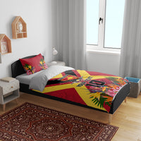 Custom Papua New Guinea Rugby Bedding Set Bird of Paradise and Hibiscus Polynesian Pattern Red Color