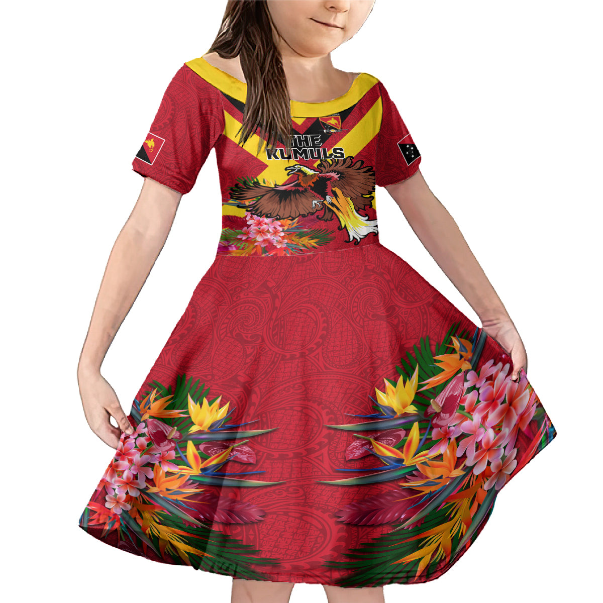 Custom Papua New Guinea Rugby Family Matching Mermaid Dress and Hawaiian Shirt Bird of Paradise and Hibiscus Polynesian Pattern Red Color LT03 Daughter's Dress Red - Polynesian Pride