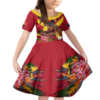 Custom Papua New Guinea Rugby Family Matching Mermaid Dress and Hawaiian Shirt Bird of Paradise and Hibiscus Polynesian Pattern Red Color LT03 Daughter's Dress Red - Polynesian Pride