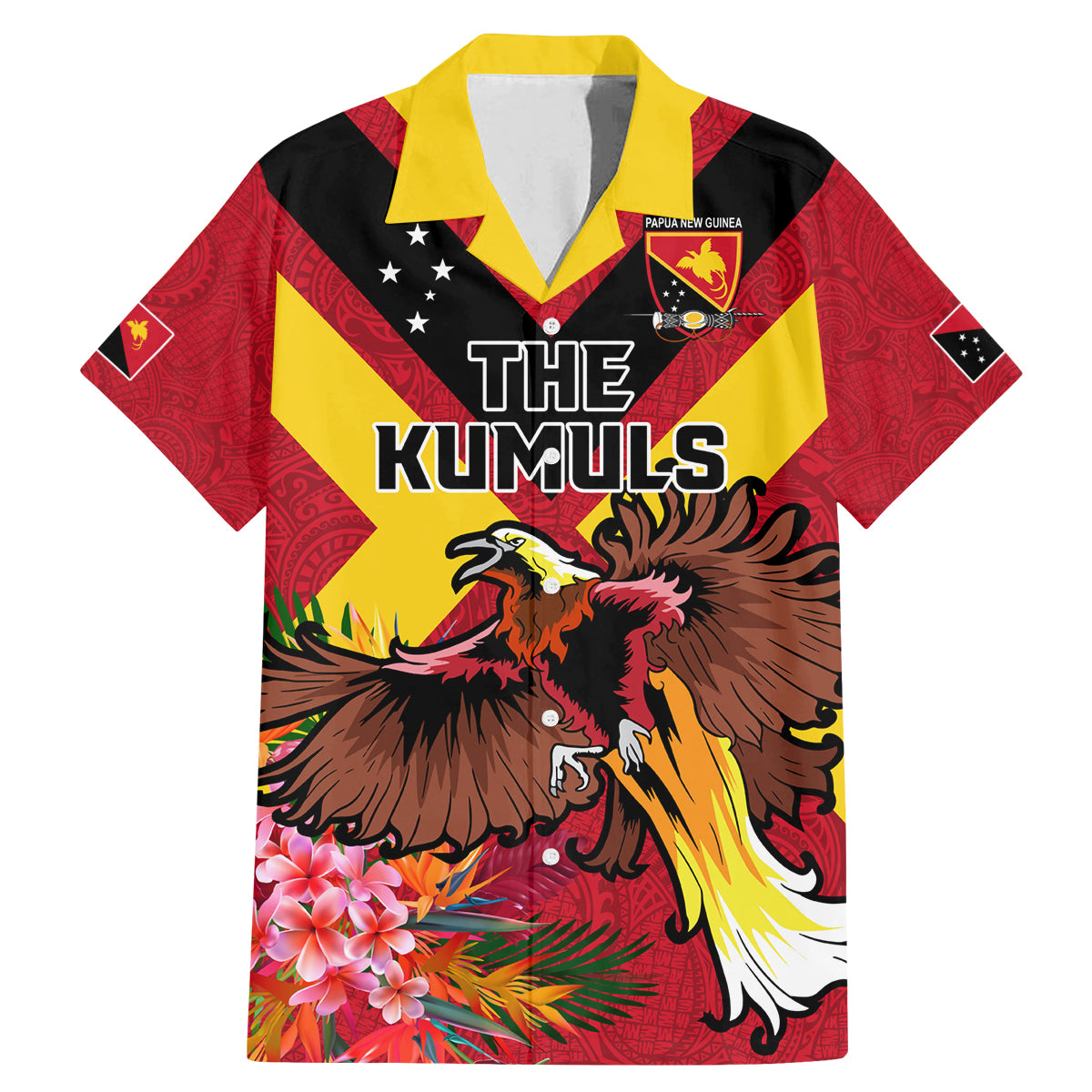 Custom Papua New Guinea Rugby Family Matching Mermaid Dress and Hawaiian Shirt Bird of Paradise and Hibiscus Polynesian Pattern Red Color LT03 Dad's Shirt - Short Sleeve Red - Polynesian Pride