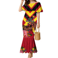 Custom Papua New Guinea Rugby Family Matching Mermaid Dress and Hawaiian Shirt Bird of Paradise and Hibiscus Polynesian Pattern Red Color LT03 Mom's Dress Red - Polynesian Pride