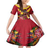 Custom Papua New Guinea Rugby Family Matching Off Shoulder Short Dress and Hawaiian Shirt Bird of Paradise and Hibiscus Polynesian Pattern Red Color LT03