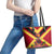 Custom Papua New Guinea Rugby Leather Tote Bag Bird of Paradise and Hibiscus Polynesian Pattern Red Color