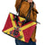 Custom Papua New Guinea Rugby Leather Tote Bag Bird of Paradise and Hibiscus Polynesian Pattern Red Color