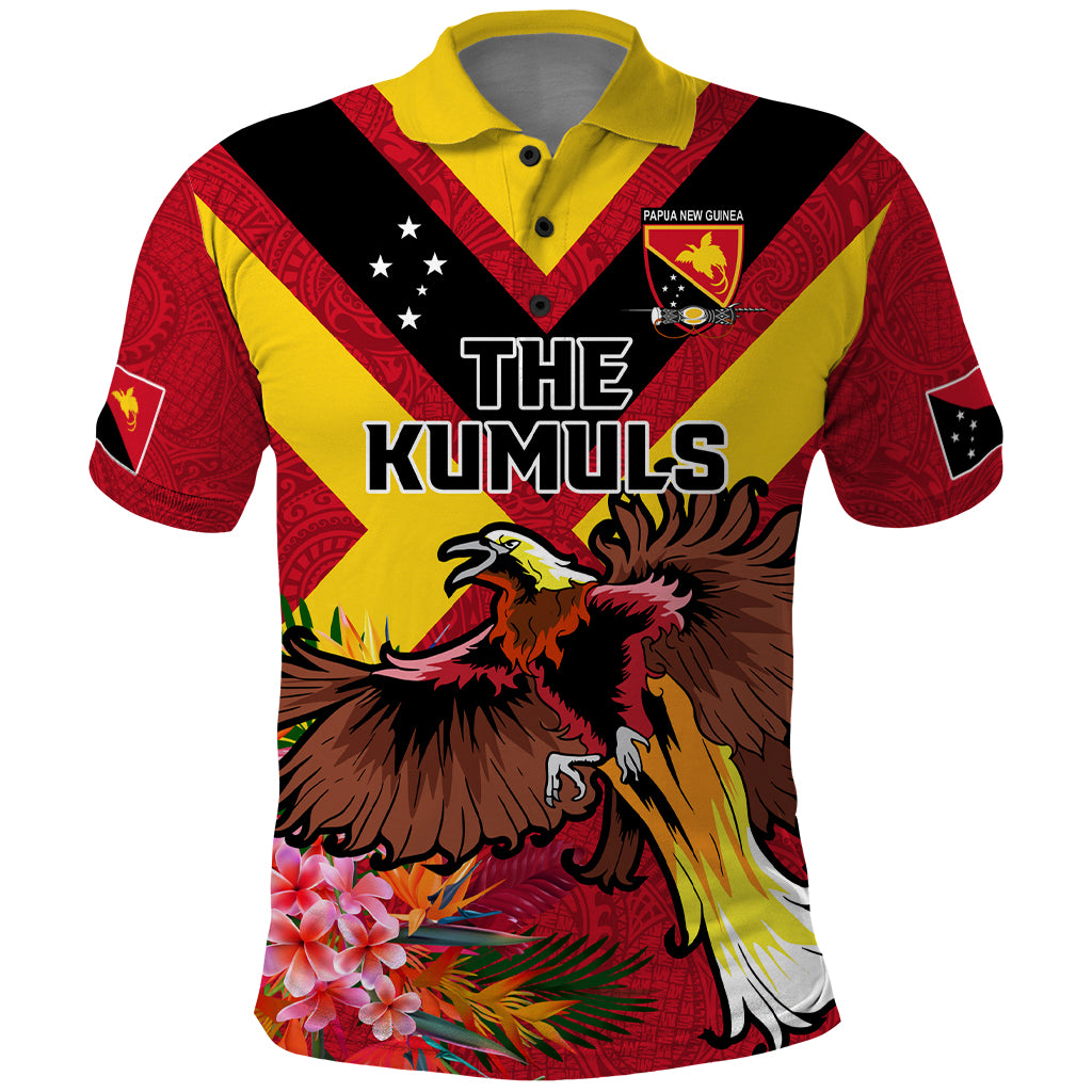 Custom Papua New Guinea Rugby Polo Shirt Bird of Paradise and Hibiscus Polynesian Pattern Red Color LT03 Red - Polynesian Pride