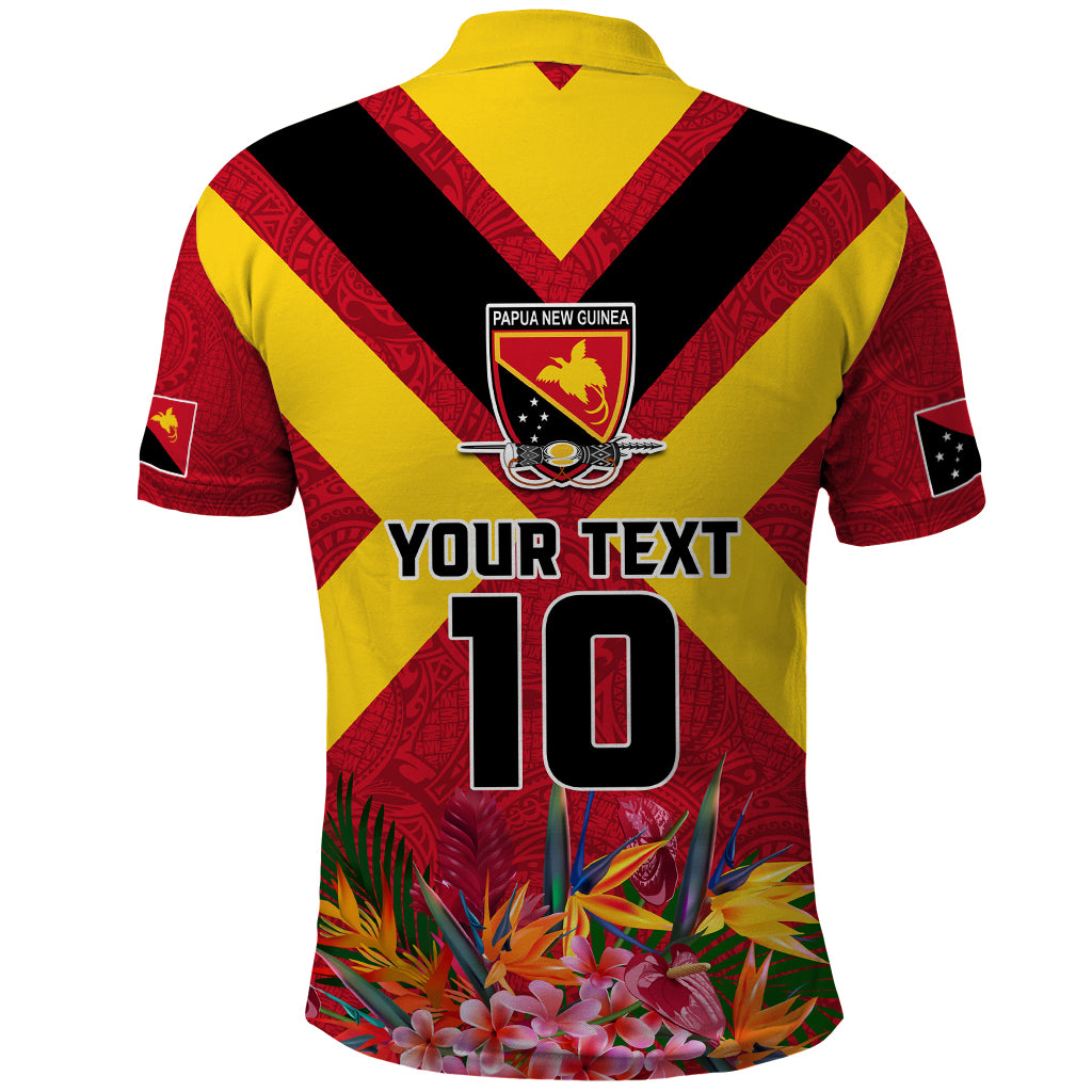 Custom Papua New Guinea Rugby Polo Shirt Bird of Paradise and Hibiscus Polynesian Pattern Red Color LT03 - Polynesian Pride
