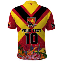 Custom Papua New Guinea Rugby Polo Shirt Bird of Paradise and Hibiscus Polynesian Pattern Red Color LT03