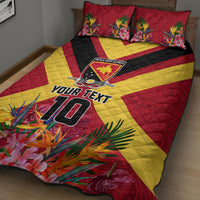 Custom Papua New Guinea Rugby Quilt Bed Set Bird of Paradise and Hibiscus Polynesian Pattern Red Color
